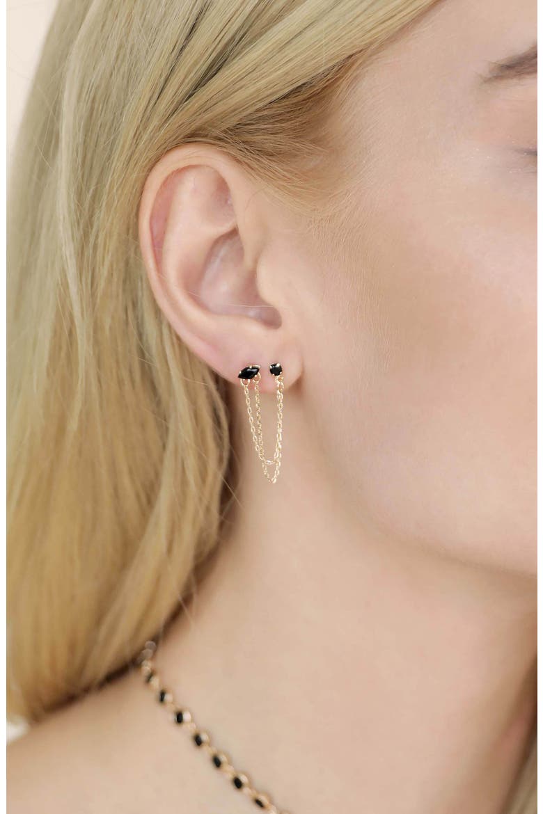 Double Piercing Chain Earrings, Alternate, color, BLACK