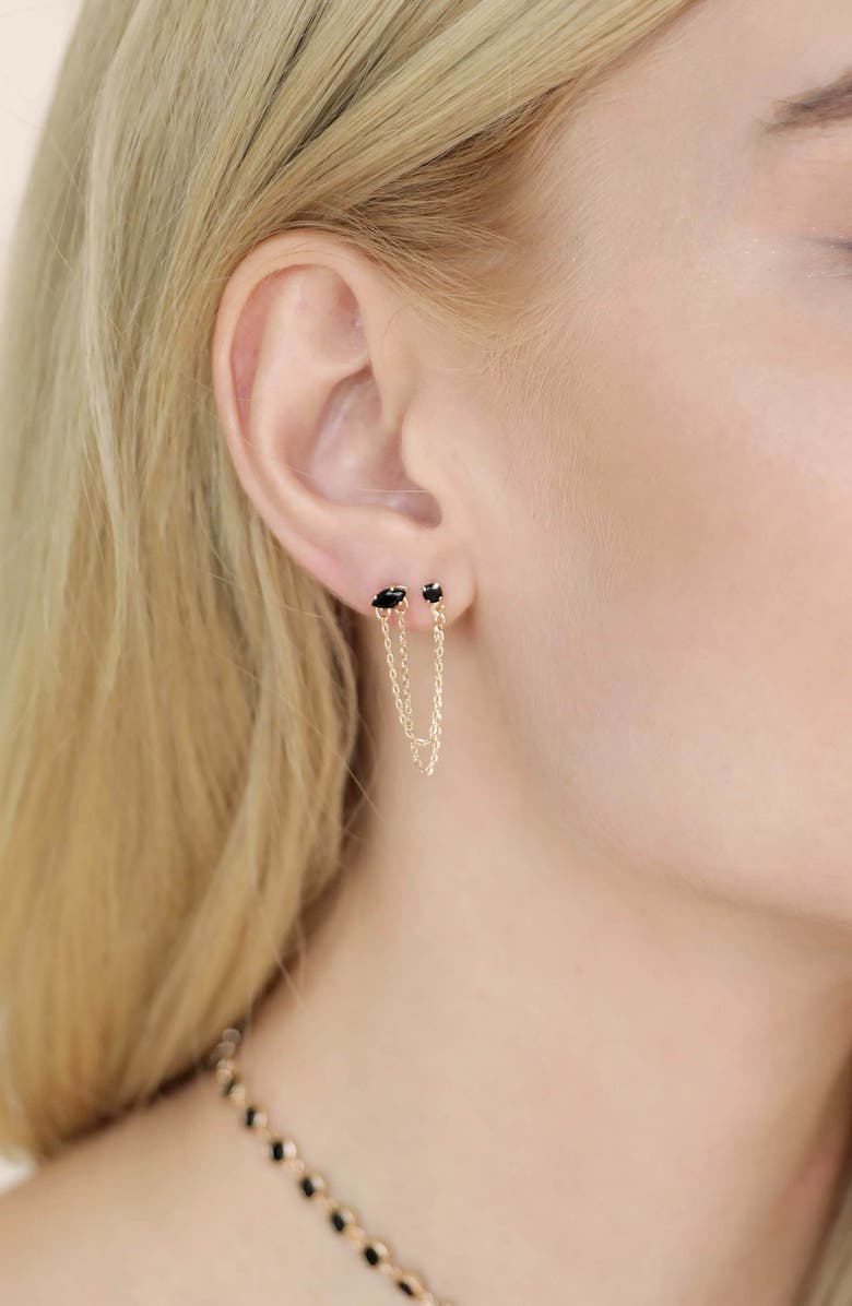 Ettika Double Piercing Chain Earrings, Alternate, color, Black