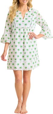 Tommy Bahama Eyelet Cove Split Neck Bell Sleeve UPF 50+ Cover-Up Dress