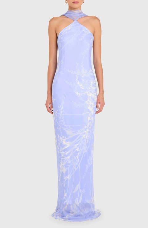 Ashton Halter Scarf Neck Column Gown