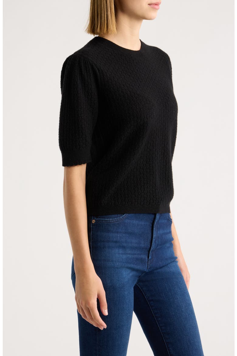 The Gathered Honeycomb Cashmere Sweater, Alternate, color, BLACK