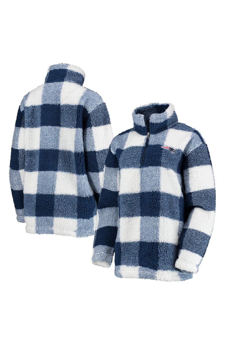 G-III 4HER BY CARL BANKS Women's G-III 4Her by Carl Banks Navy New England Patriots Sherpa Plaid Quarter-Zip Jacket, Main, color, 