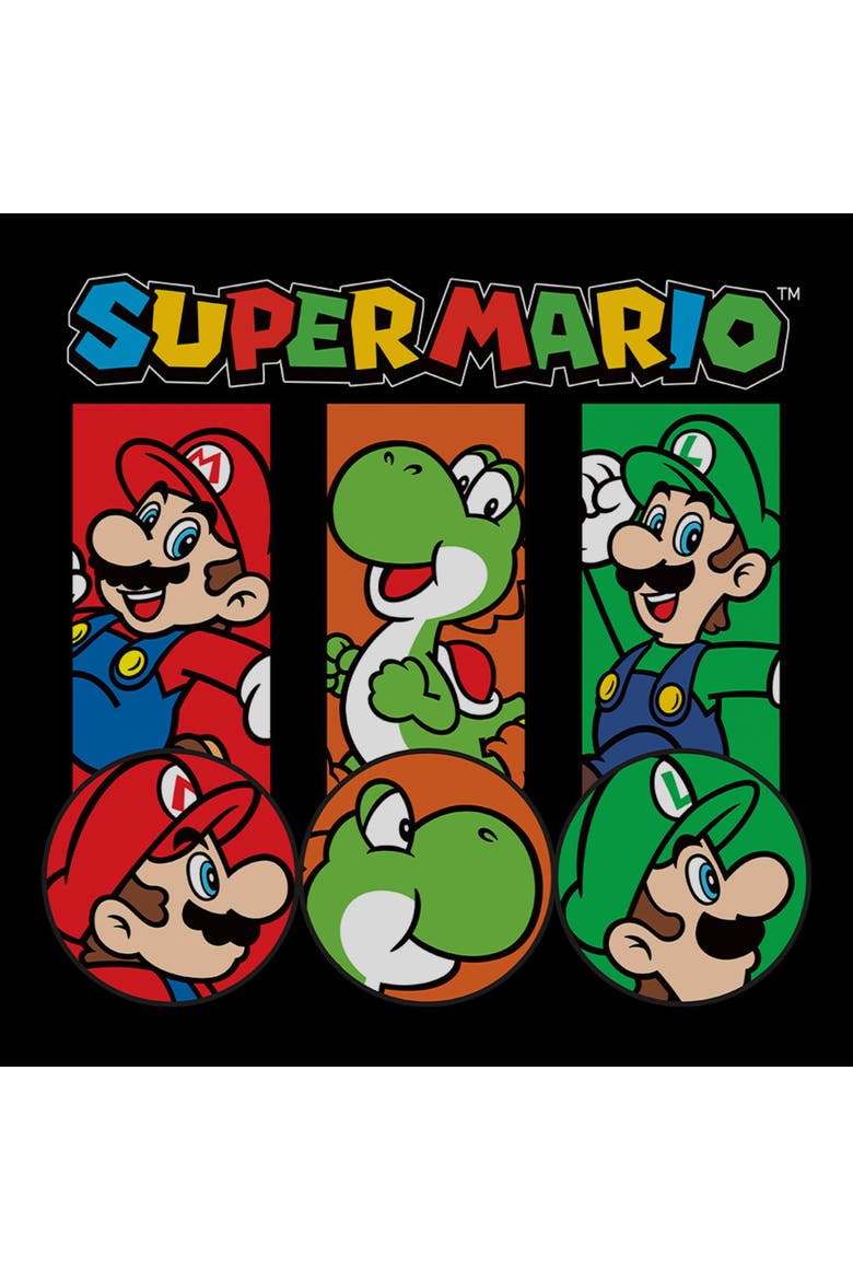 Boy's Nintendo Colorful Team Luigi and Mario  Graphic T-Shirt, Alternate, color, Black