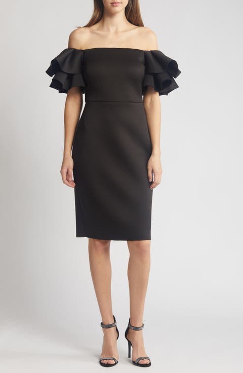 Ruffled Off-the-Shoulder Cocktail Dress