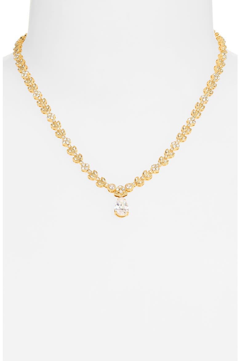 Pavé Leaf Necklace, Alternate, color, GOLD