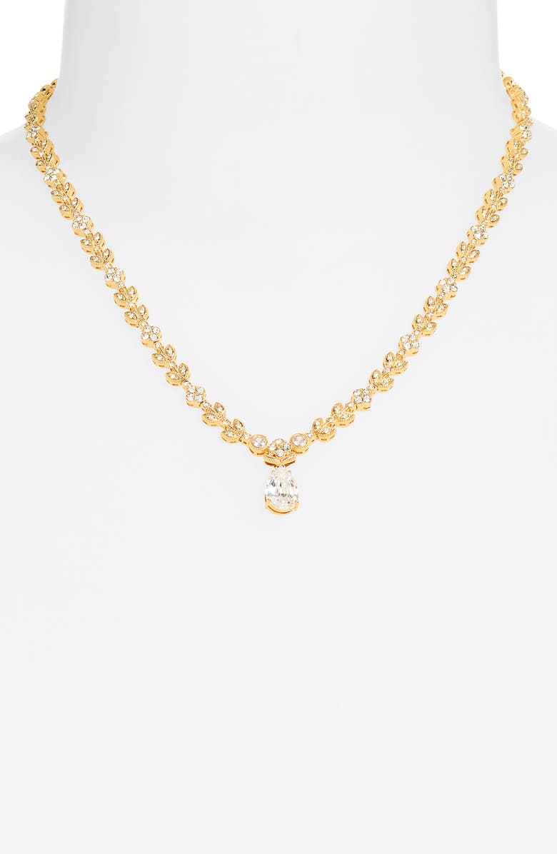 Nadri Pavé Leaf Necklace, Alternate, color, Gold