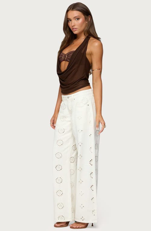 Edikted Eyelet Embroidered Low Rise Wide Leg Jeans In White