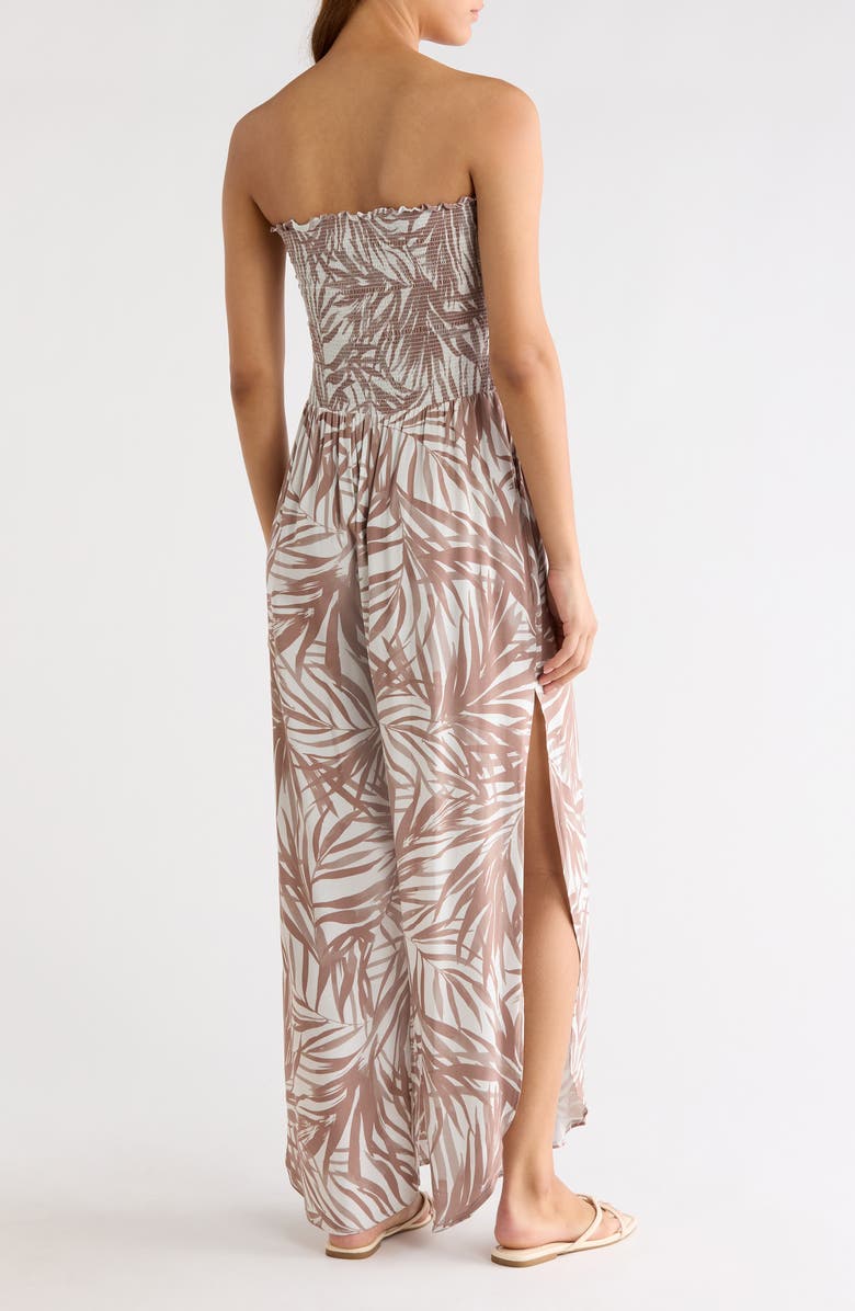 Elan Strapless Smocked Bodice Cover-Up Jumpsuit, Alternate, color, Neutral Bali