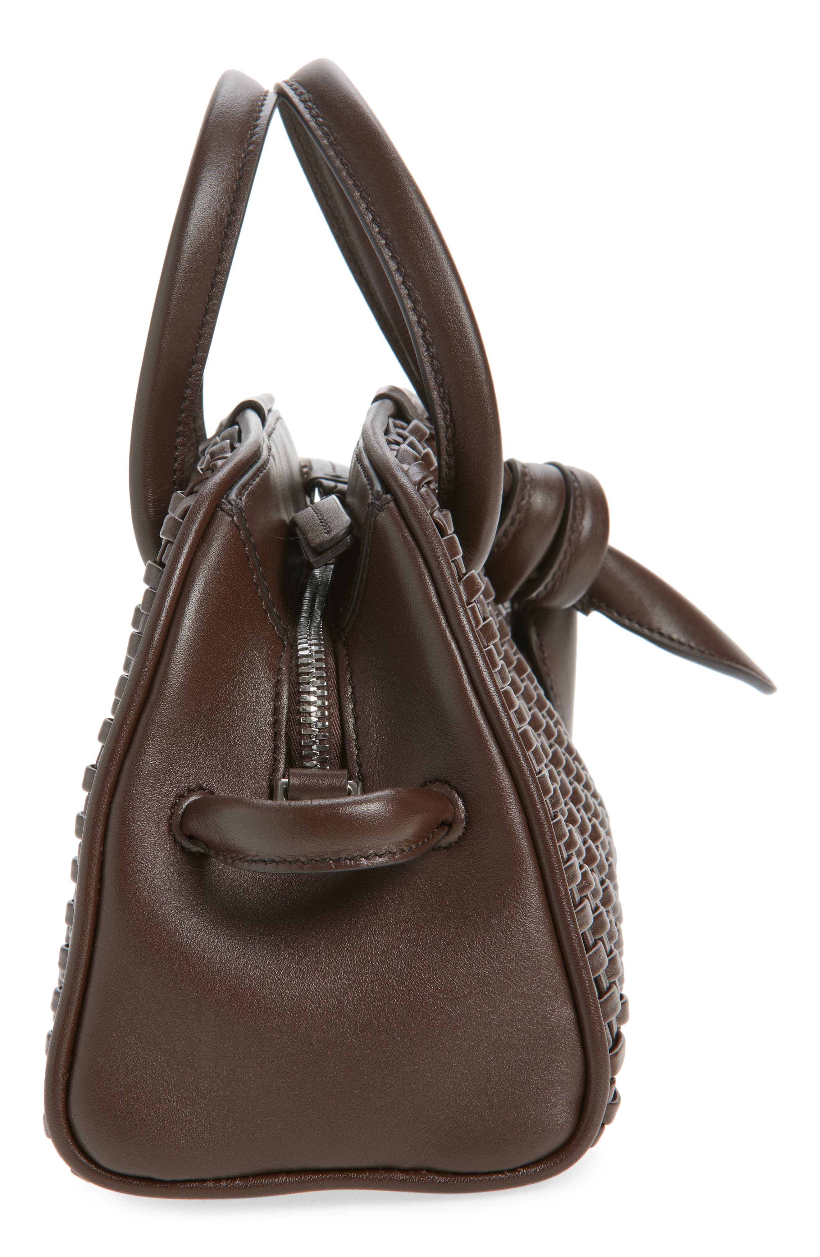 Jacquemus Le Petit Turismo Woven Leather Bowling Bag, Alternate, color, Dark Brown 880