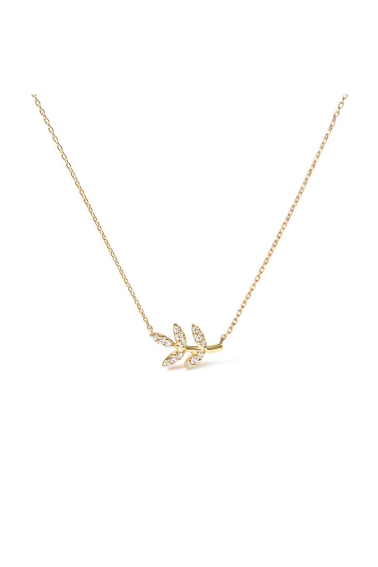10K Yellow Gold 1/10 Cttw Diamond Leaf and Branch Pendant Necklace, Main, color, Yellow