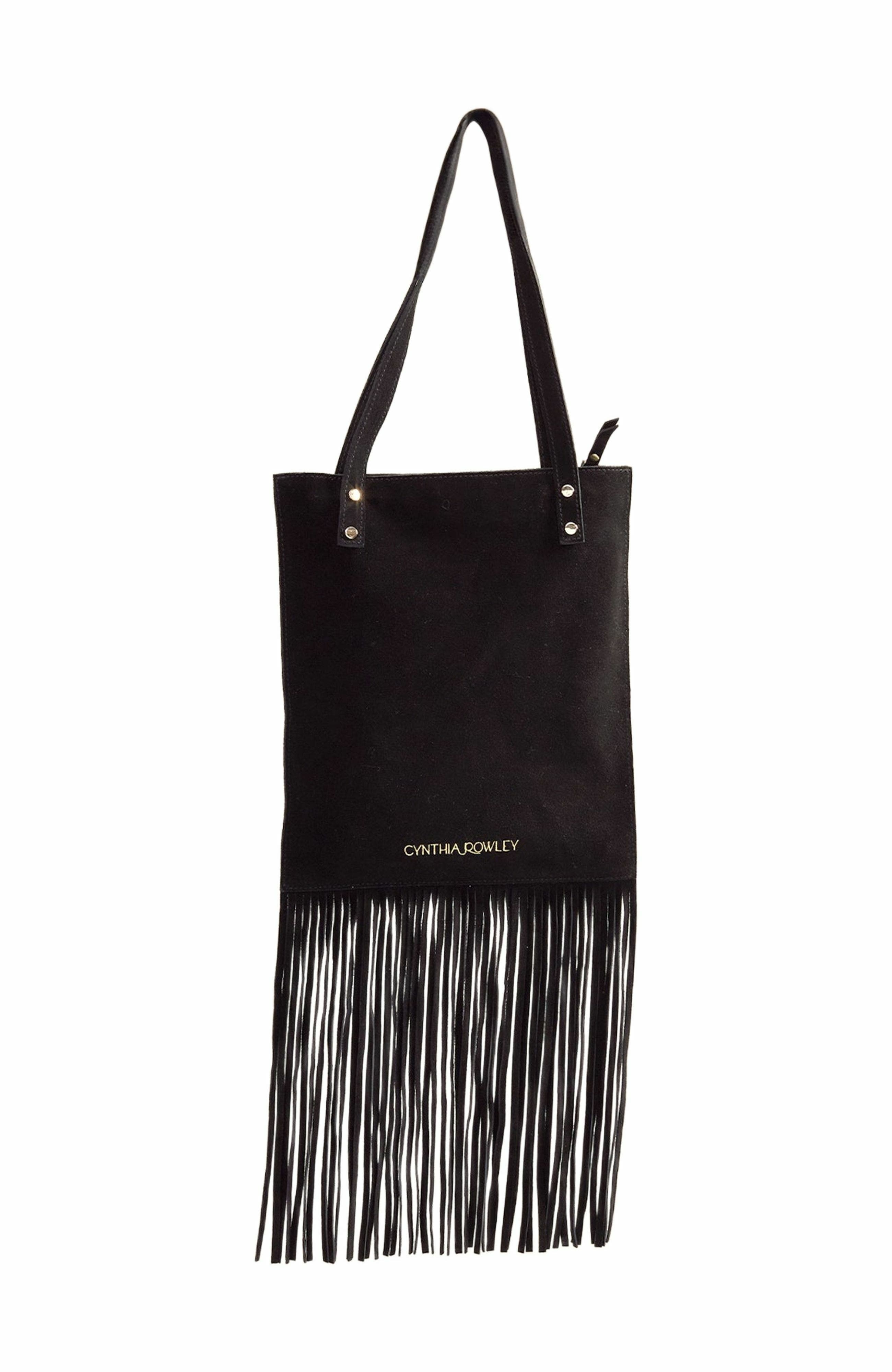 Cynthia Rowley Felicity Fringe Suede Tote, Main, color, Black
