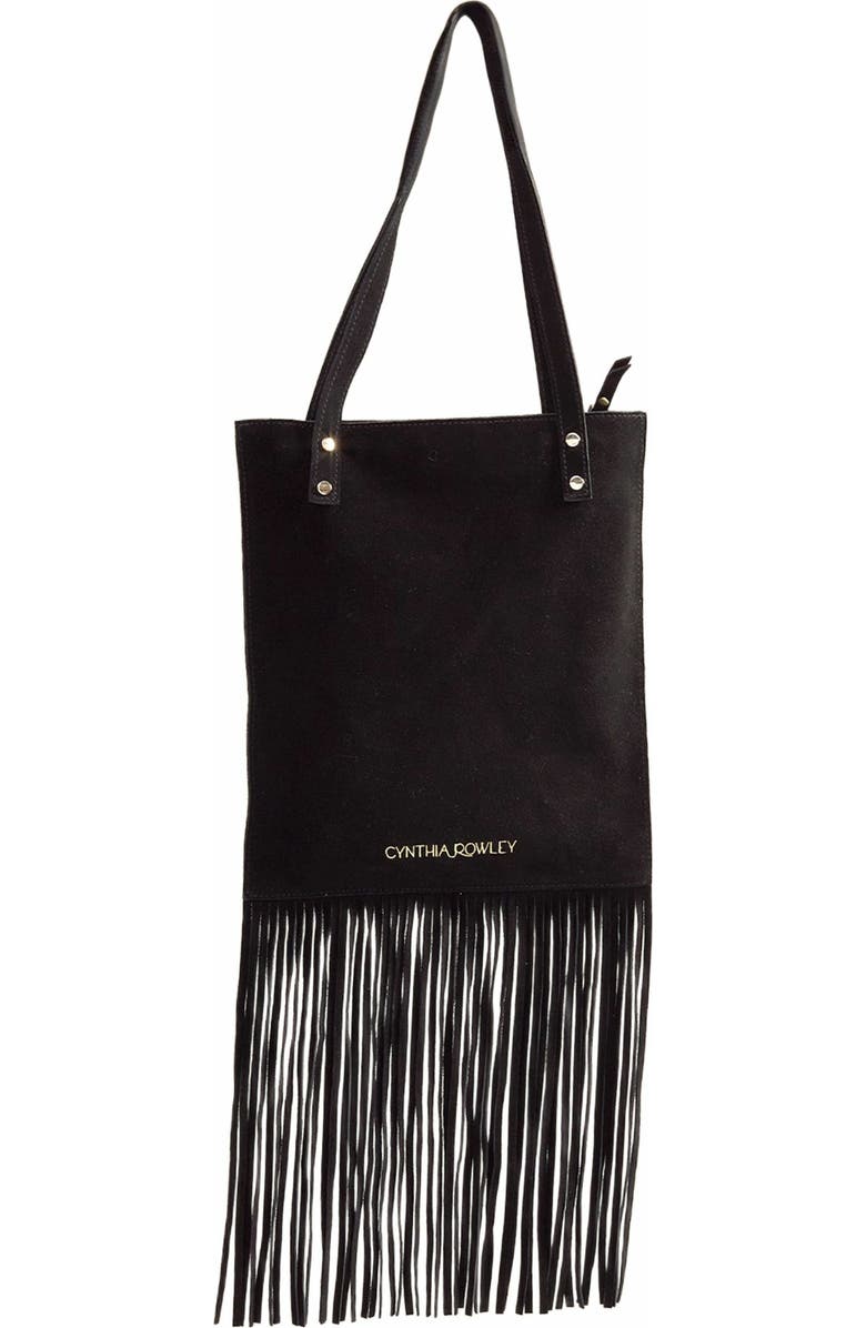 Cynthia Rowley Felicity Fringe Suede Tote, Main, color, Black