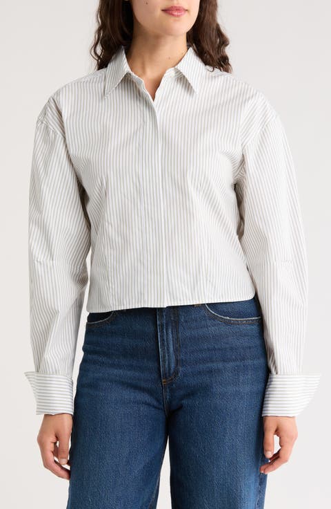 Becca Stripe Crop Poplin Button-Up Shirt