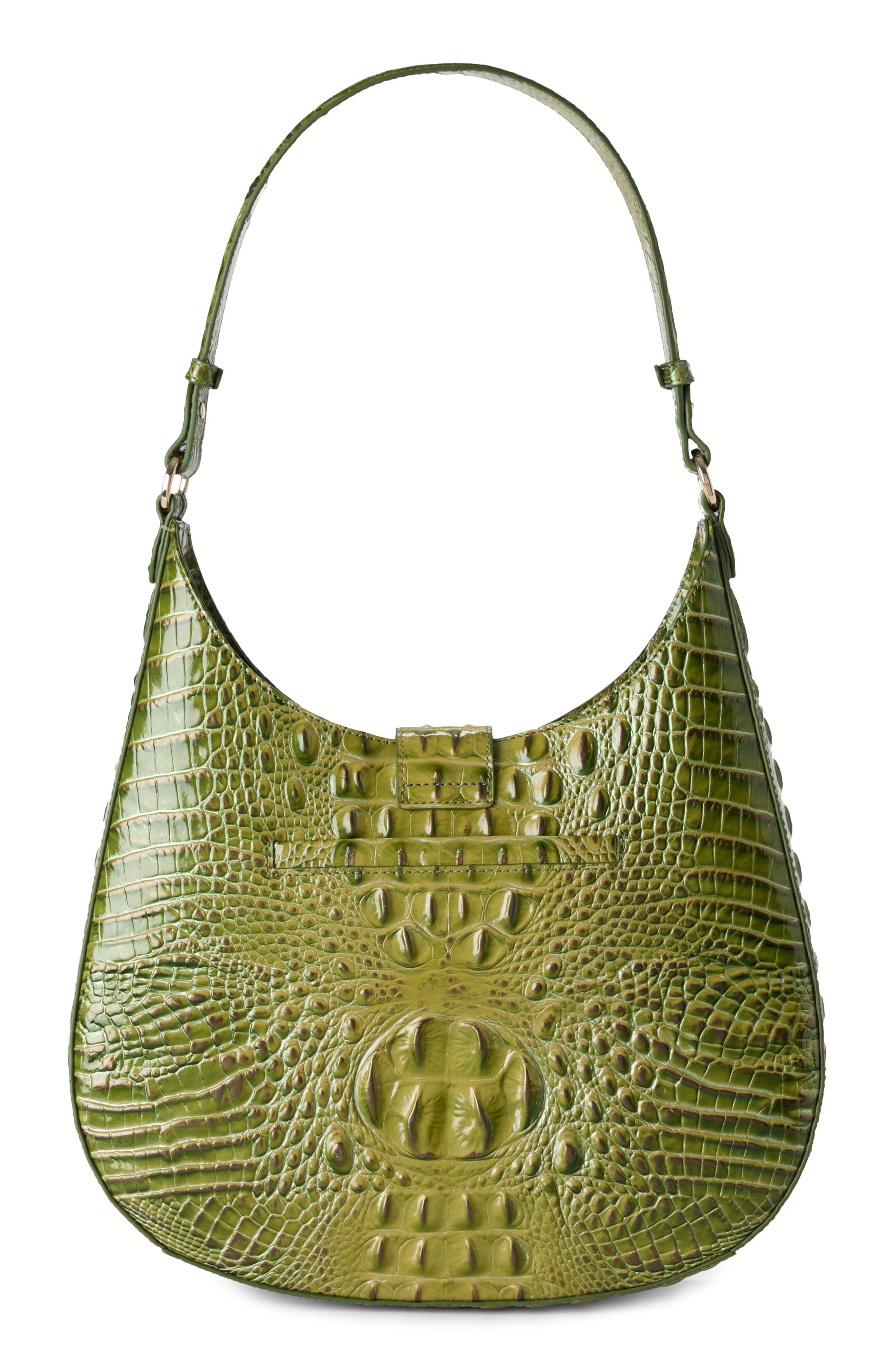 Brahmin Fallon Croc Embossed Leather Shoulder Bag, Alternate, color, Olive