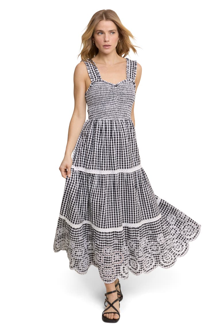 Darla Check Lace Sleeveless Maxi Dress, Alternate, color, BLACK