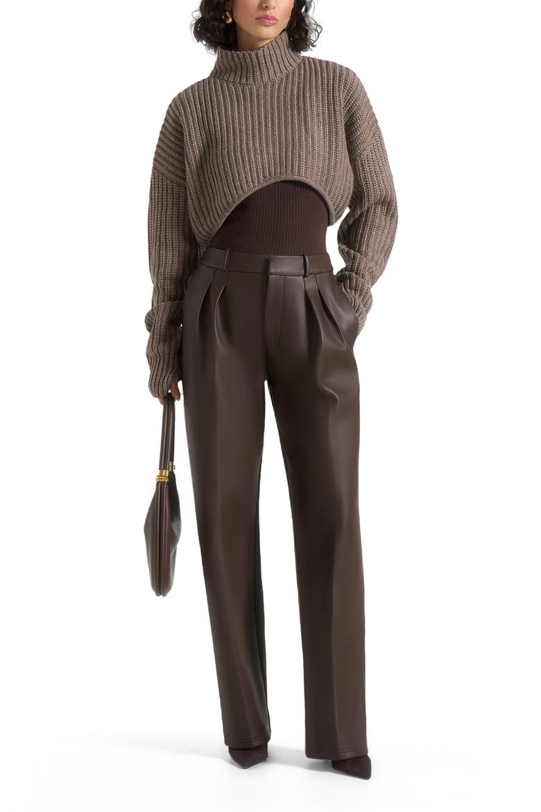 Julie Leather Twin Pleat Trousers, Alternate, color, Brown