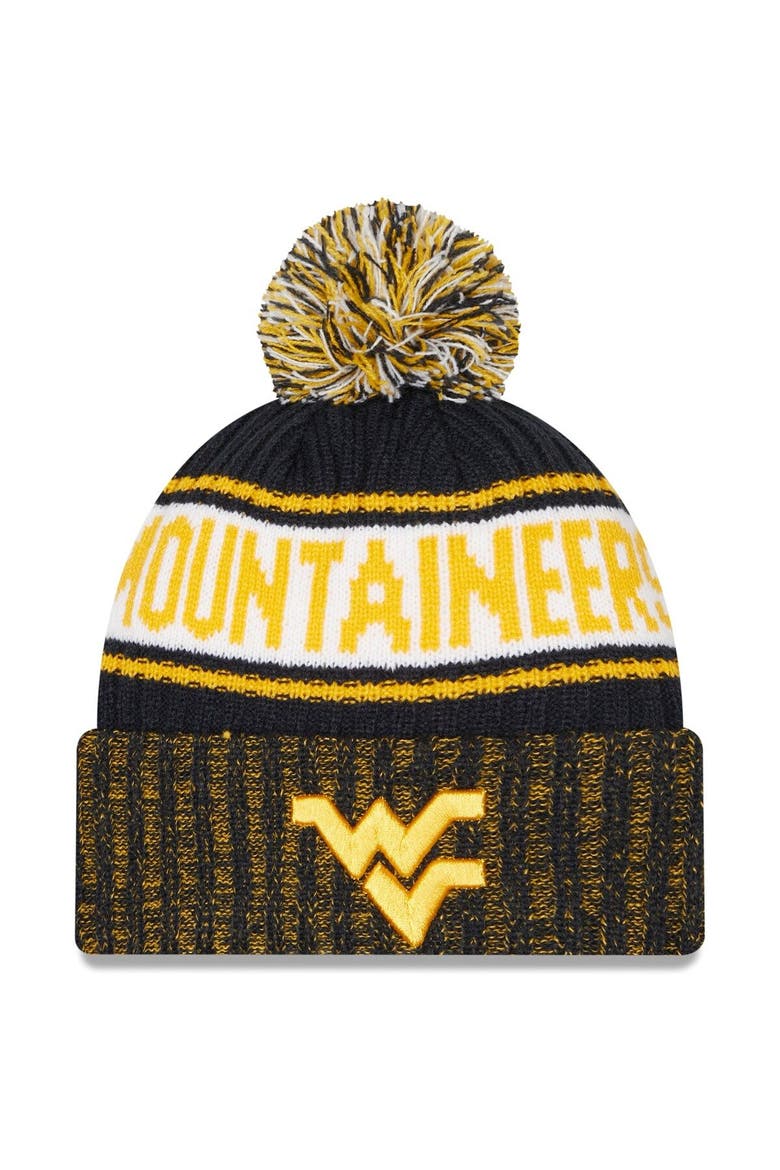 Men's New Era Navy West Virginia Mountaineers Marl Cuffed Knit Hat with Pom, Main, color, Navy