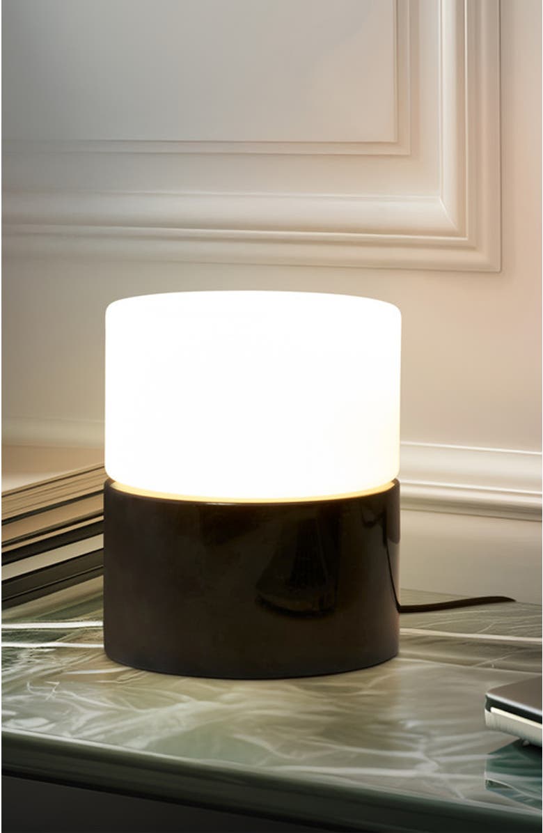 Brightech ZigZag 6" Crescent Moon Sculptural LED Desk Lamp with Marble and Glass, Rotatable Shade, Bulb Included, Alternate, color, Classic Black