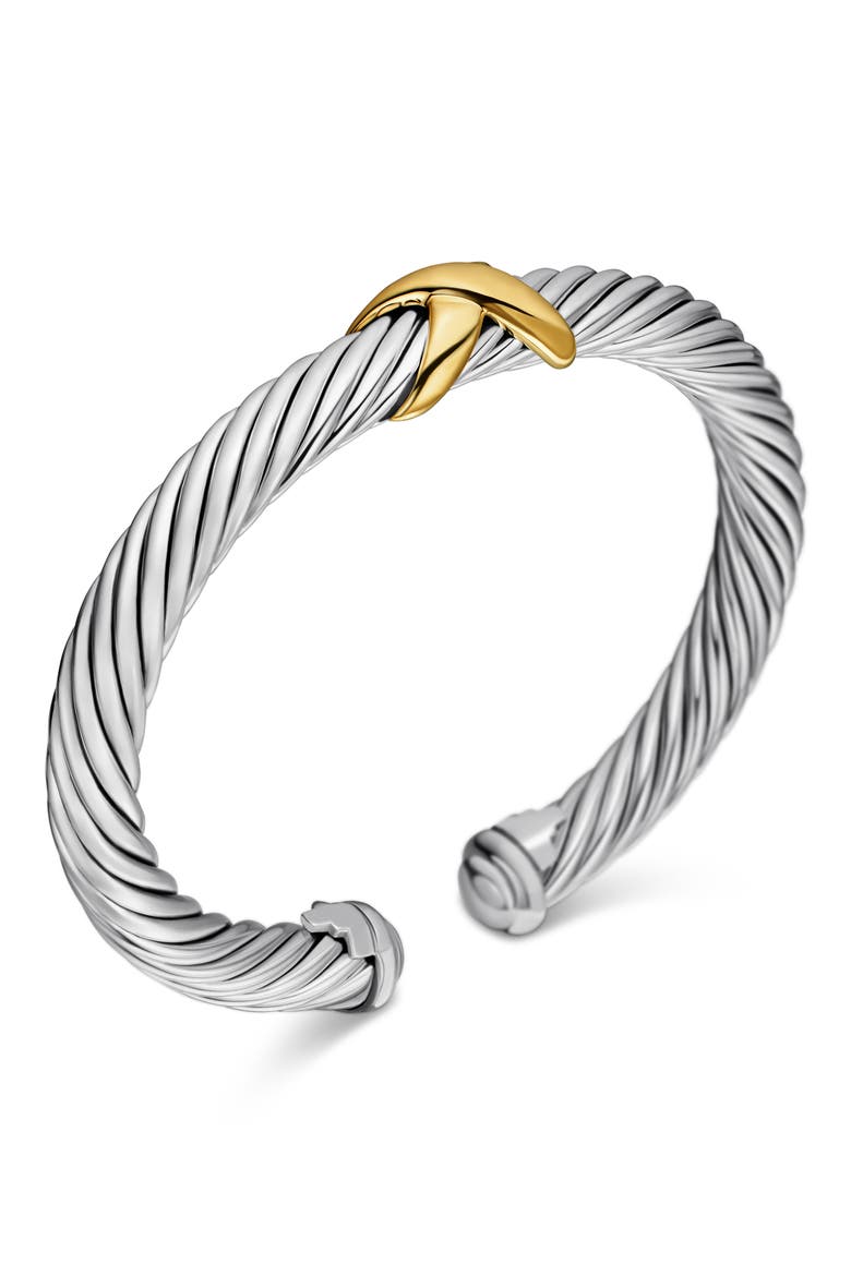 X Classic Cable Station Bracelet in Silver with 14K Gold, 7mm, Alternate, color, SILVER/ 14K GOLD