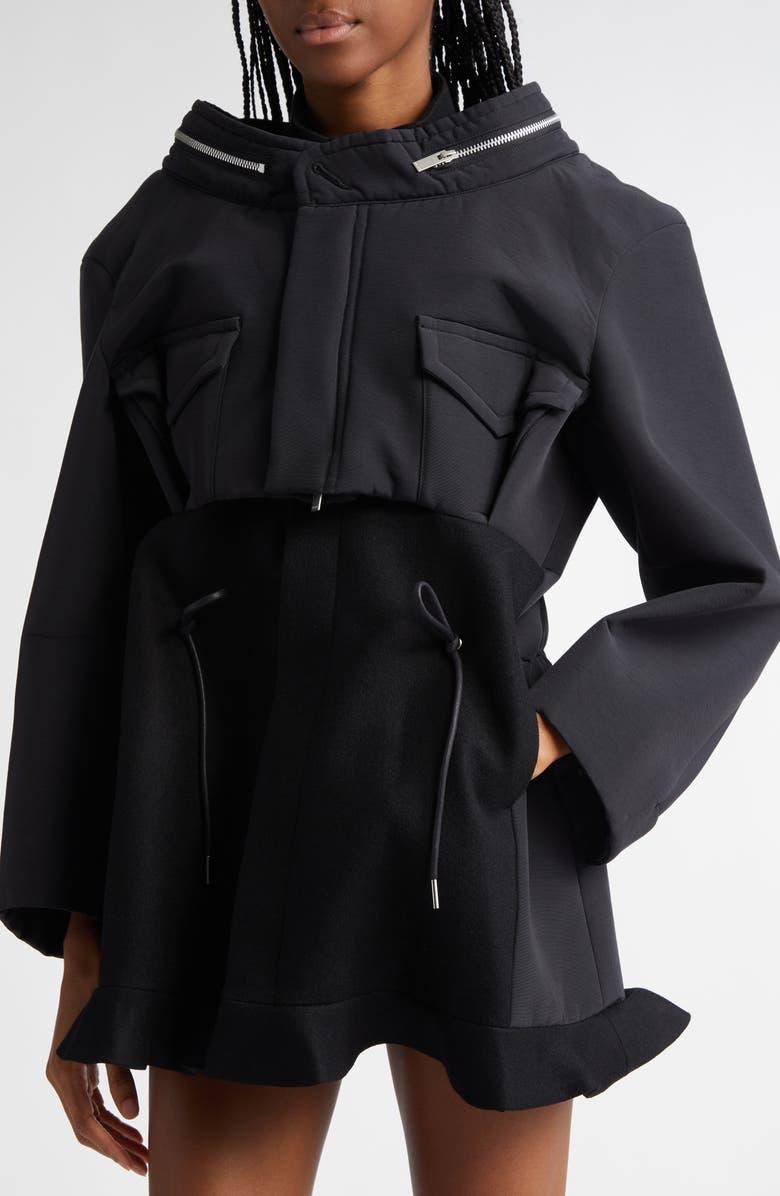 Sacai Long Sleeve Layered Mixed Media Dress, Alternate, color, 