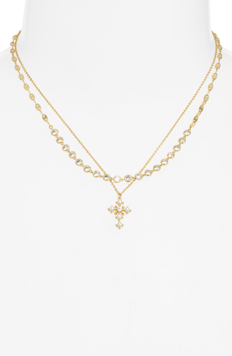Chelsea28 Demi Fine Frontal Stone Necklace & Faux Pearl Cross Pendant Necklace, Alternate, color, White- Clear- Gold