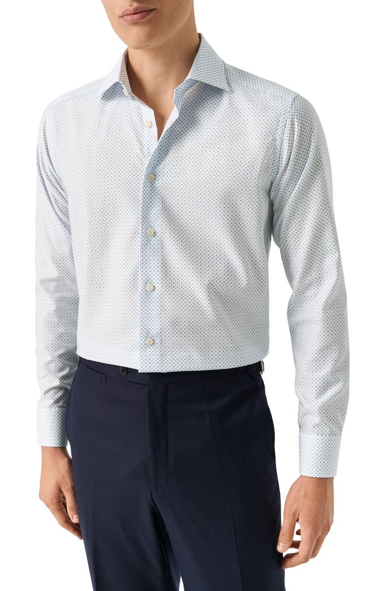Eton Slim Fit Geometric Print Organic Cotton Twill Dress Shirt, Main, color, Light Blue
