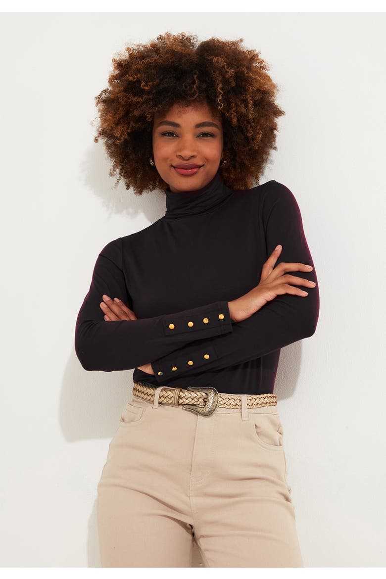 Stretch Knit Turtleneck Tee, Alternate, color, BLACK