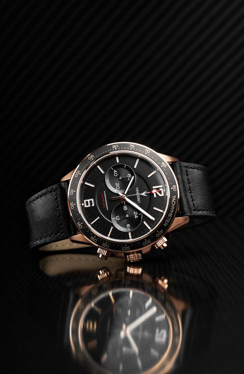 Vincero Apex Chronograph Leather Strap Watch, 42mm, Alternate, color, 