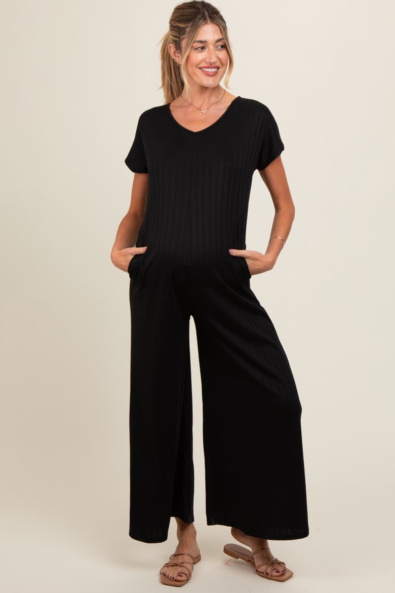 Ribbed Wide Leg Jumpsuit, Alternate, color, Black