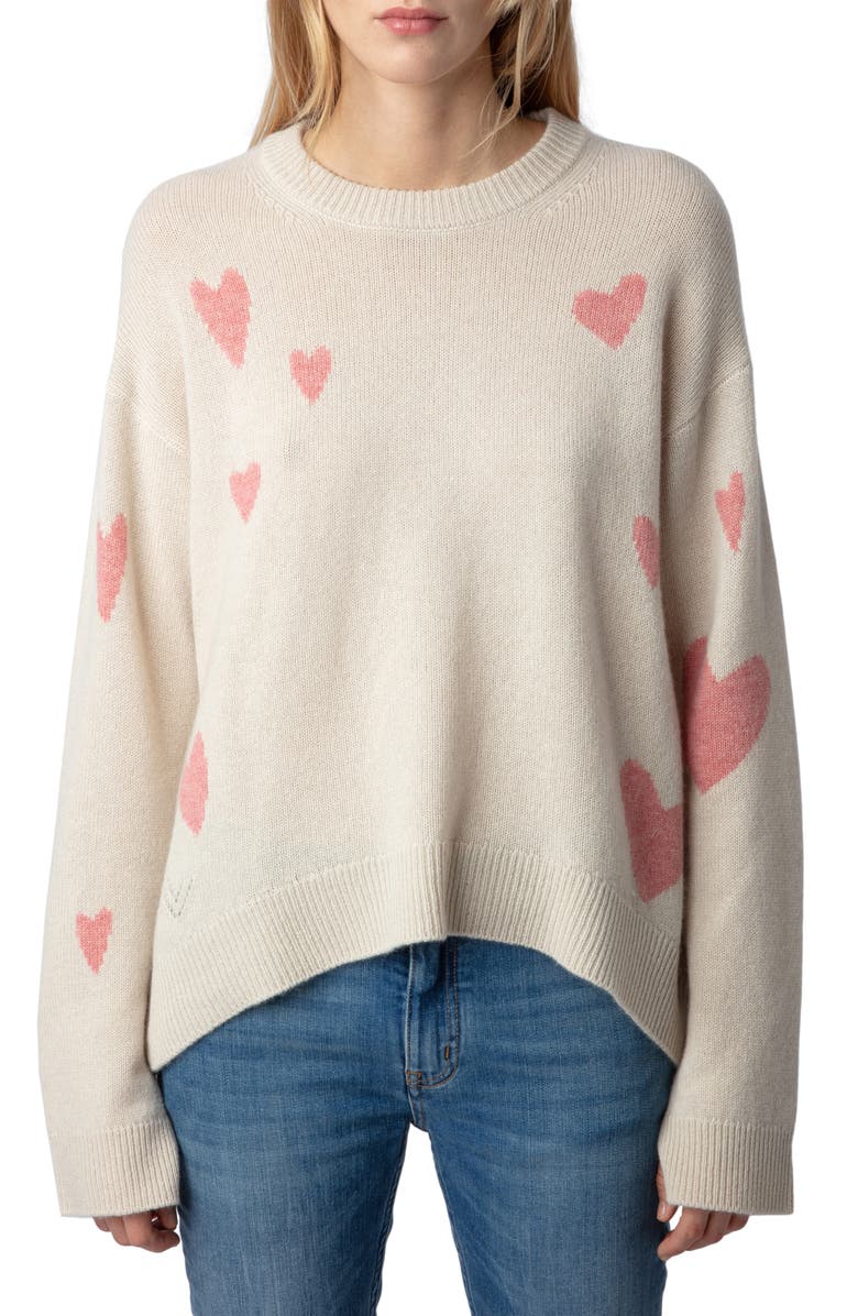 Zadig & Voltaire Markus Heart Jacquard Cashmere Sweater, Main, color, 