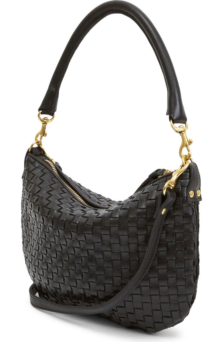 Clare V. Petit Moyen Woven Leather Shoulder Bag, Alternate, color, Black