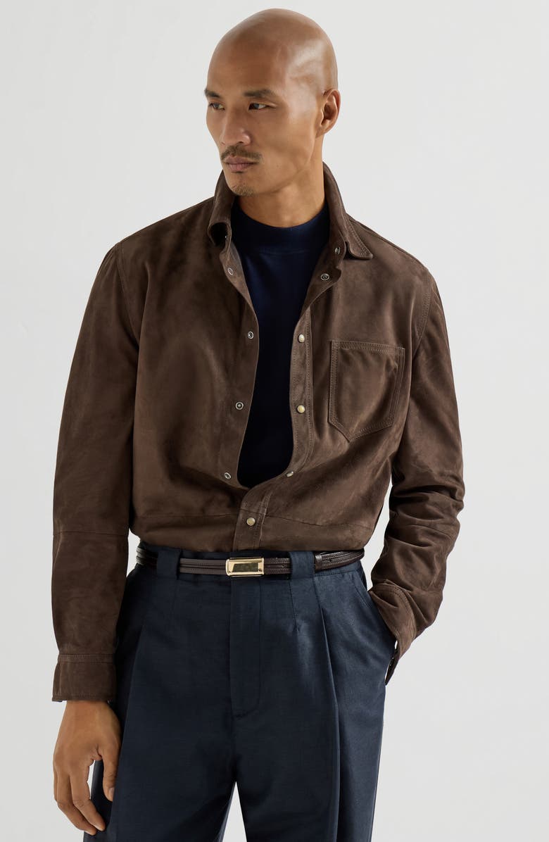 Brunello Cucinelli Suede overshirt, Alternate, color, Espresso
