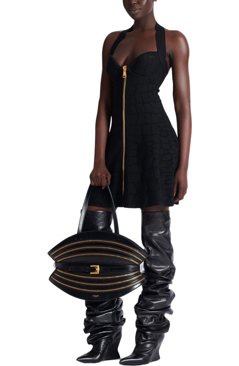 Balmain Medium Shuffle Zips bag in calfskin leather, Alternate, color, Black