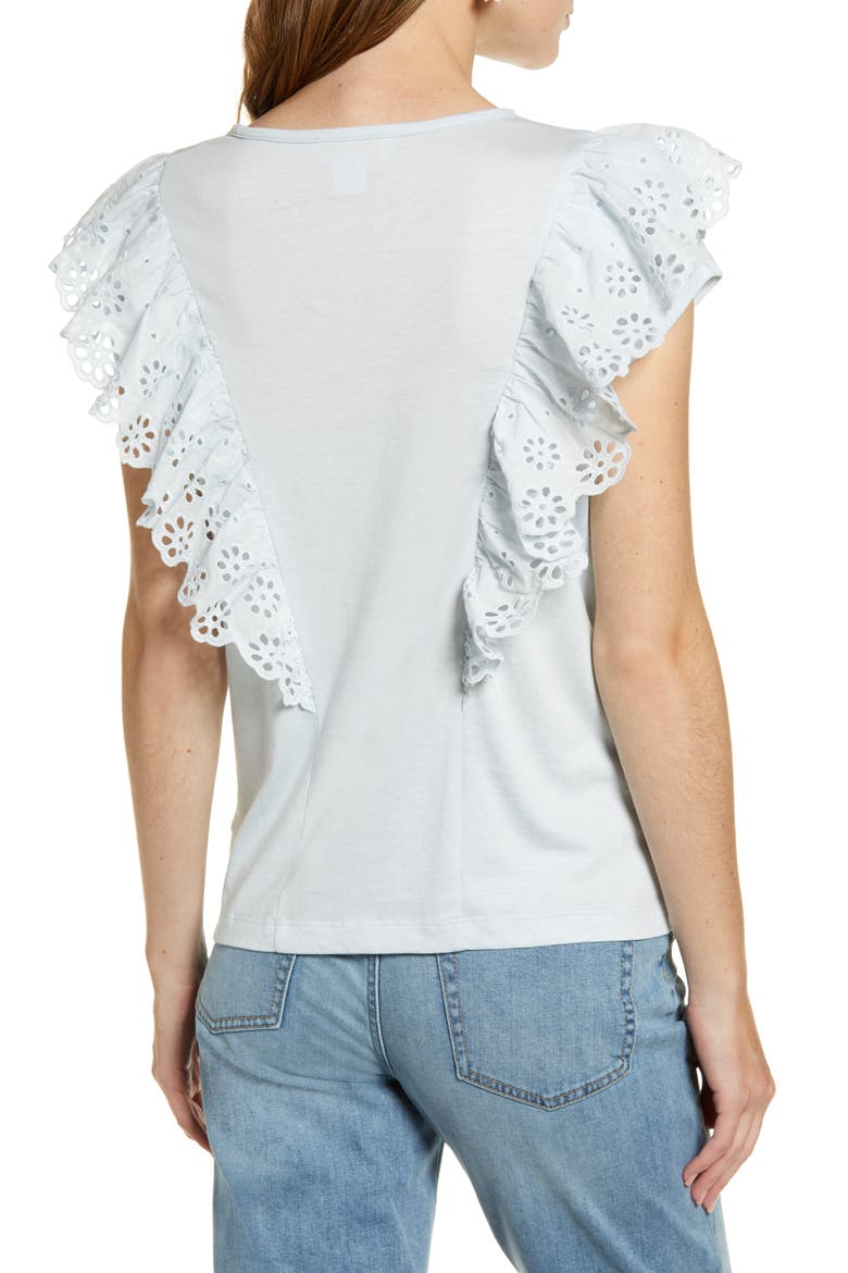 Eyelet Ruffle Tee, Alternate, color, BLUE AIR