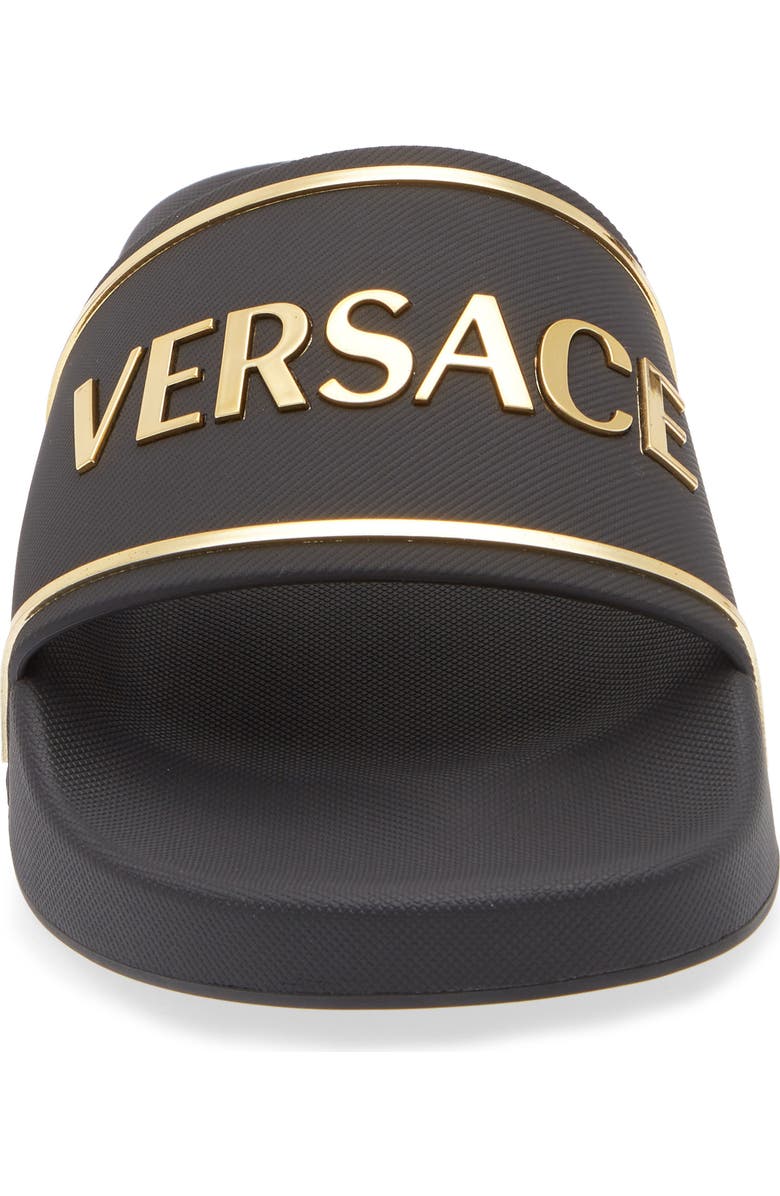 Versace Logo Pool Slide, Alternate, color, Black Gold