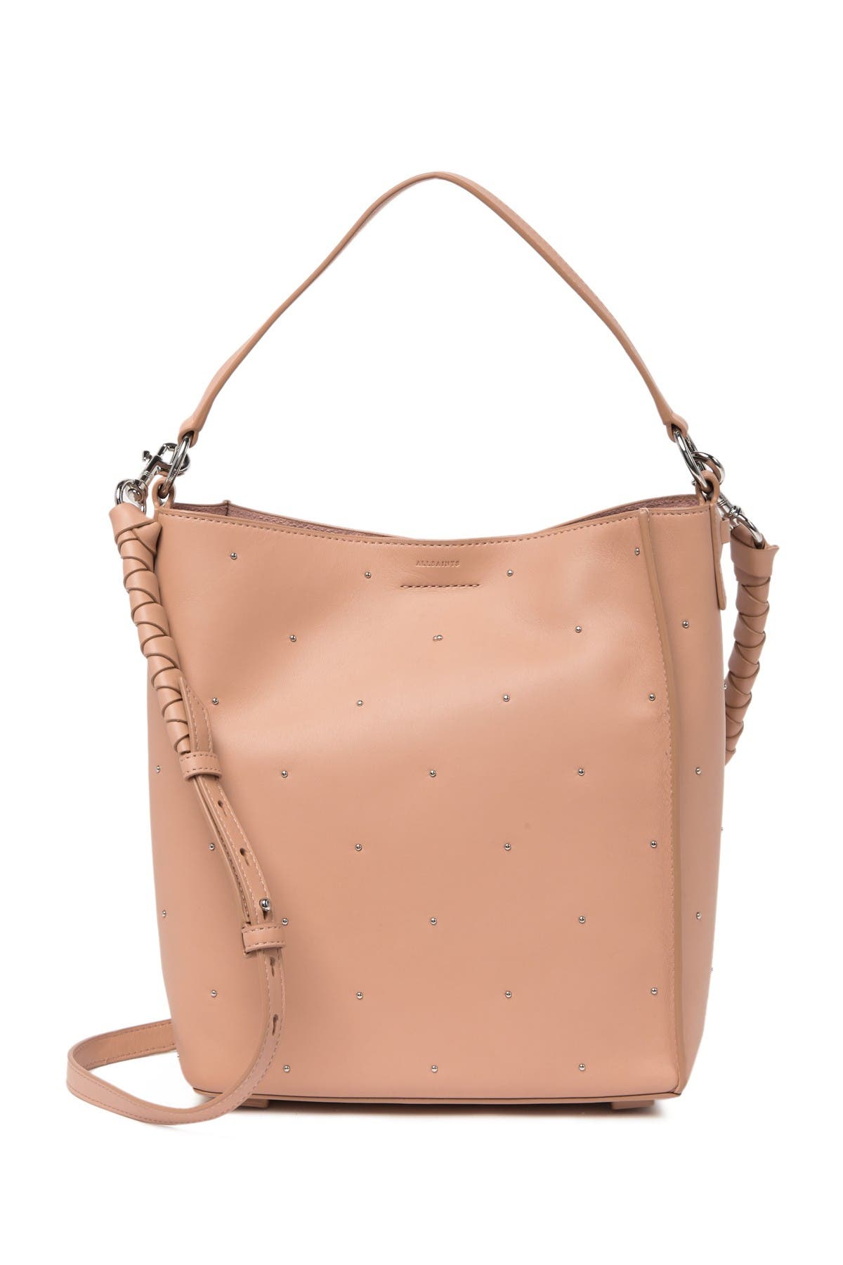 AllSaints Kathi Stud Leather Tote, Main, color, 