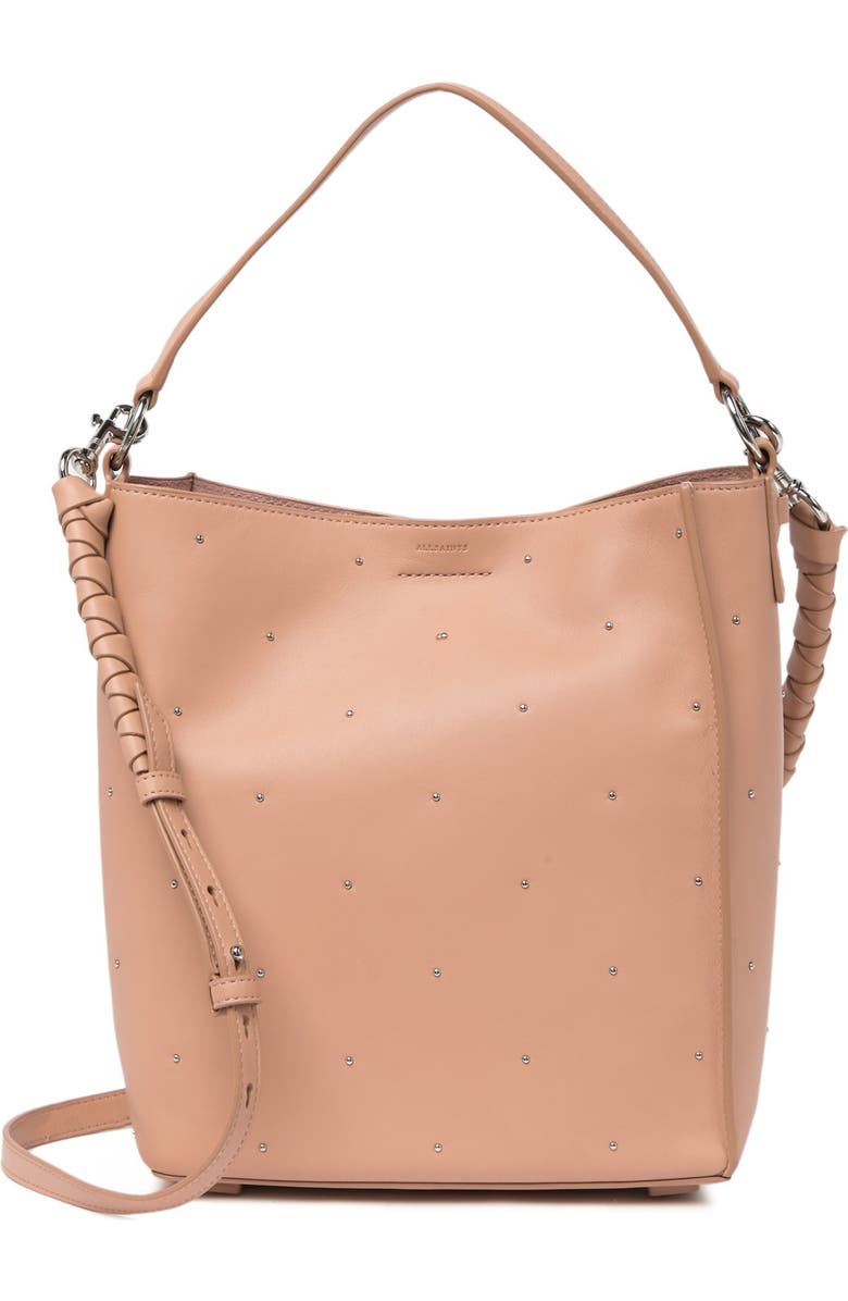 AllSaints Kathi Stud Leather Tote, Main, color,