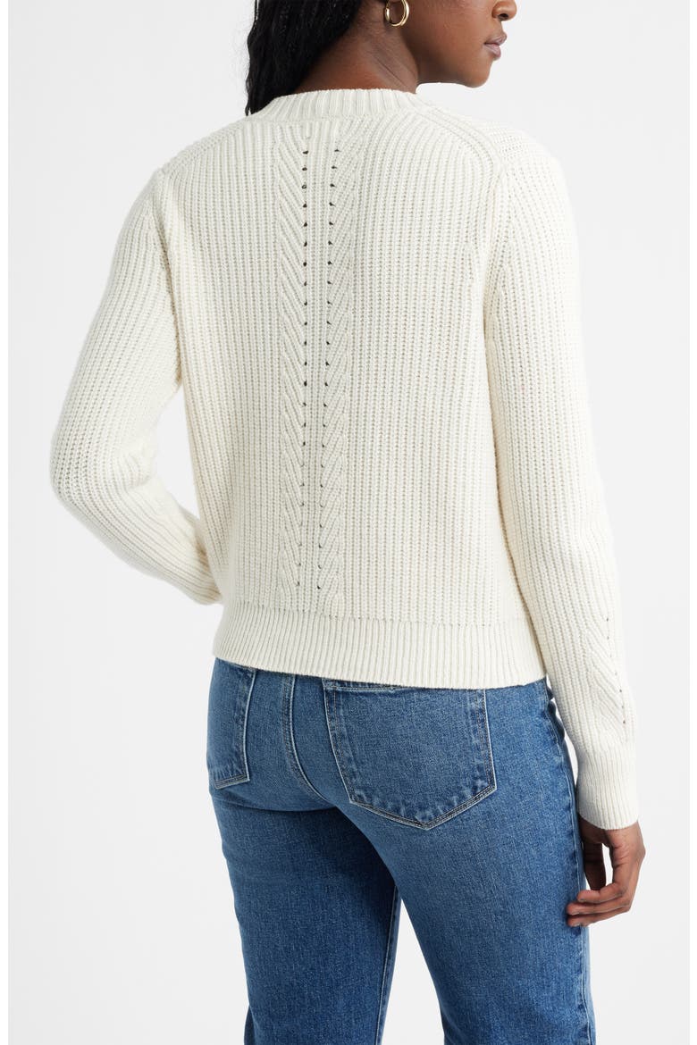 Shaker Stitch Pointelle Pima Cotton & Merino Wool Cardigan, Alternate, color, IVORY PRISTINE