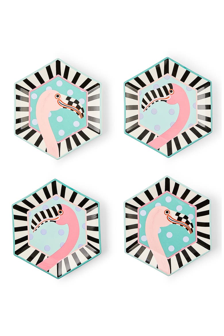 Patience Brewster Flamingo Set of 4 Dessert Plates, Alternate, color, MULTI