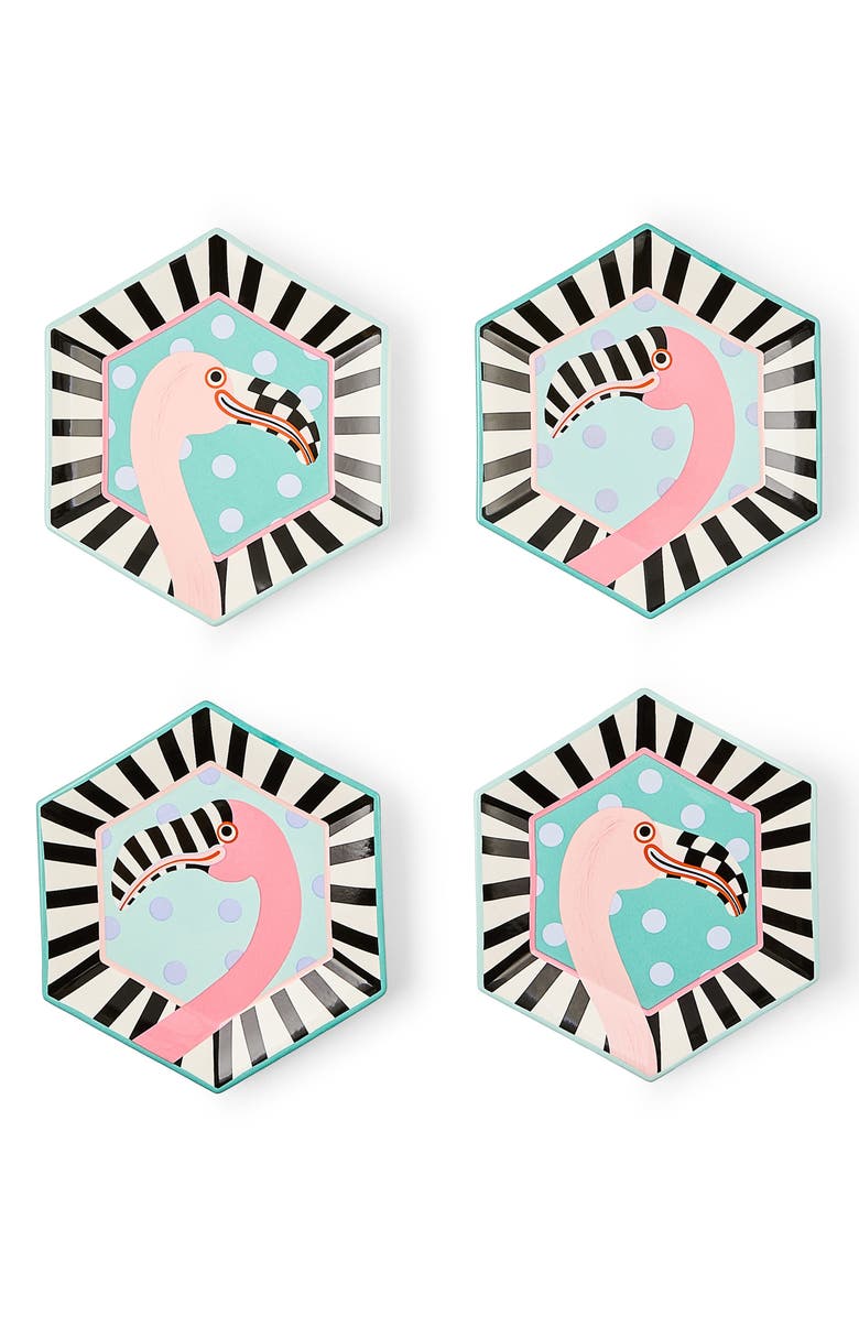 MACKENZIE CHILDS Patience Brewster Flamingo Set of 4 Dessert Plates, Alternate, color, Multi