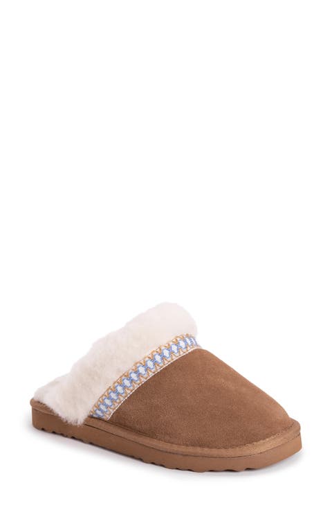 Dawn Suede Scuff Slipper with Genuine Shearling Trim (Women)