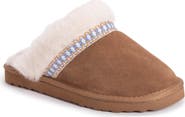 MUK LUKS Dawn Suede Scuff Slipper with Genuine Shearling Trim