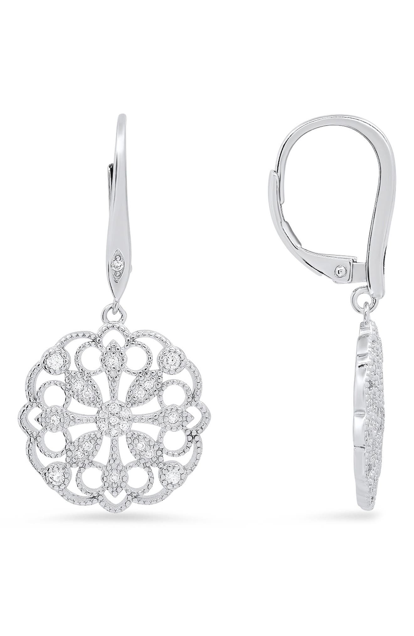 Queen Jewels Sterling Silver Floral CZ Leverback Drop Earrings