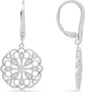Queen Jewels Sterling Silver Floral CZ Leverback Drop Earrings