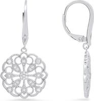Queen Jewels Sterling Silver Floral CZ Leverback Drop Earrings