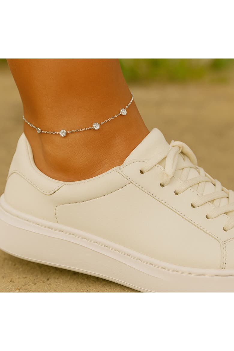 Sterling Silver Crystal Anklet, Alternate, color, Silver