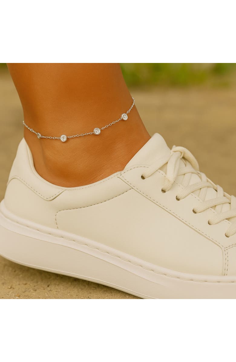 Donatello Gian Sterling Silver Crystal Anklet, Alternate, color, Silver