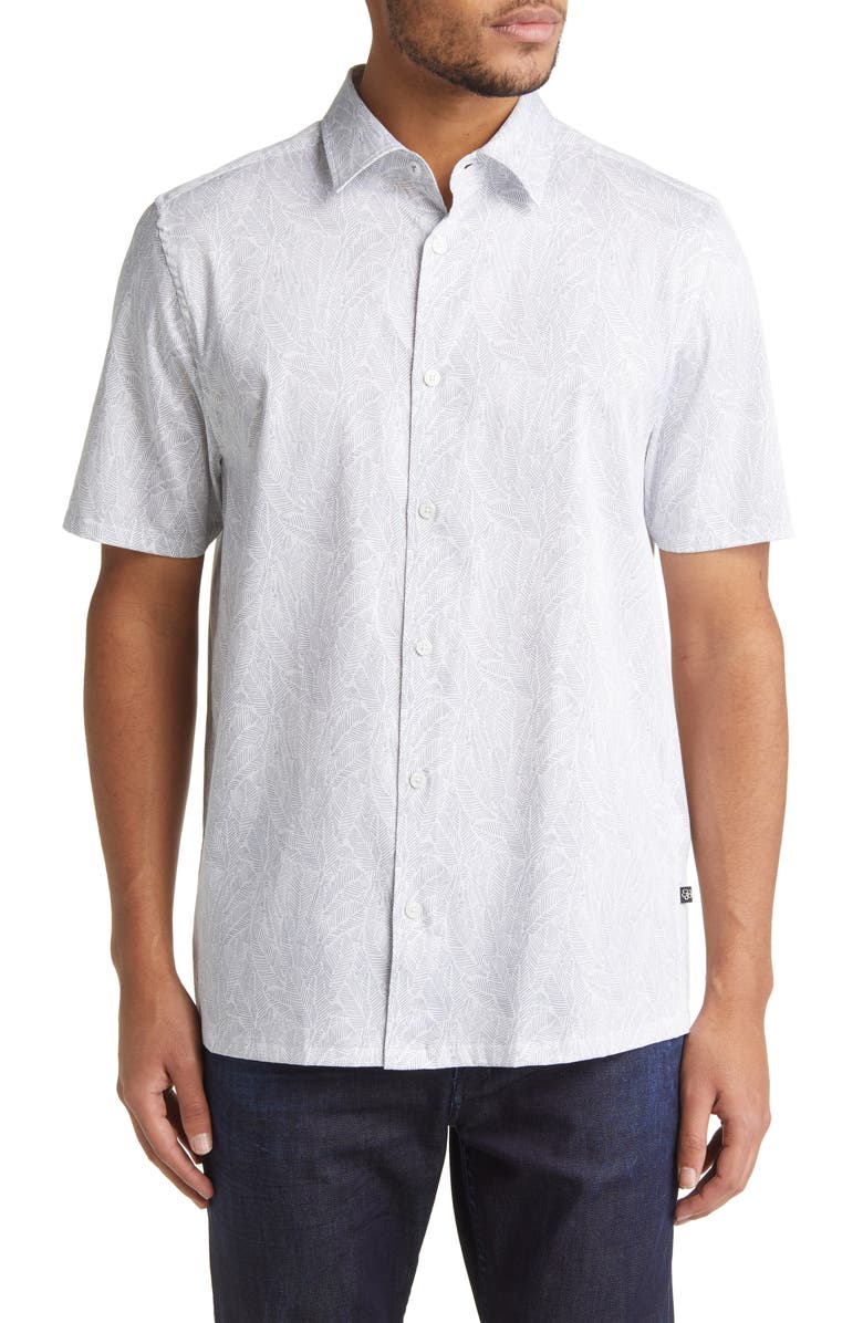 Ted Baker London Apsley Linear Leaf Short Sleeve Button-Up Shirt, Main, color,
