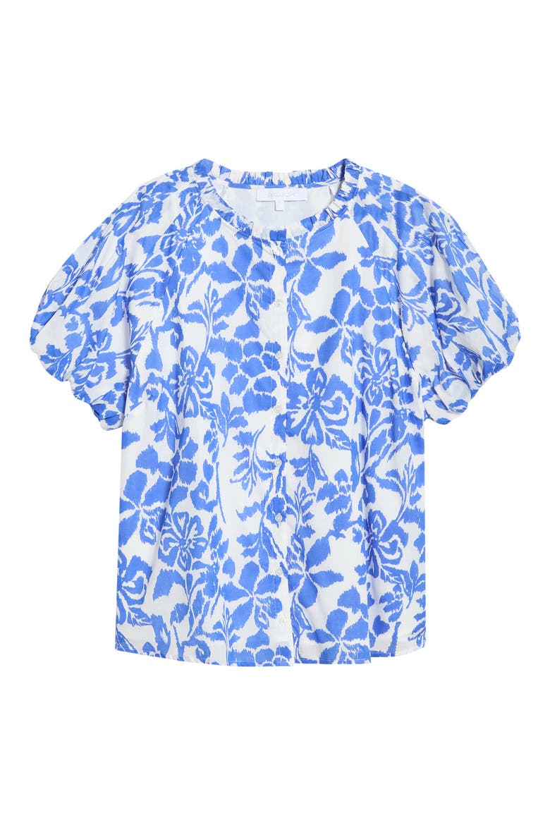 Shia Floral Avy Cotton Button-Up Top, Alternate, color, WHITE BLUE