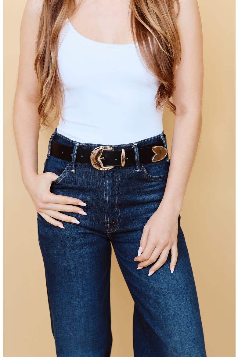 Canyon Faux Leather Belt, Alternate, color, BLACK/ GOLD